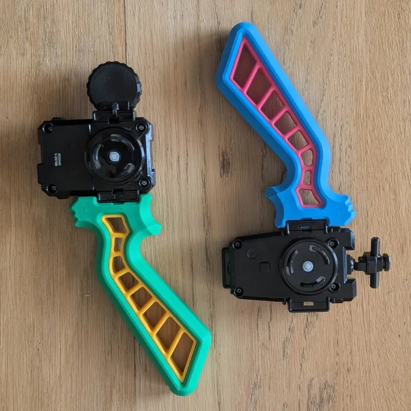 Bottom view of the Beyblade X Skelethal launcher grip revealing internal structure and connection points for winder and string systems
