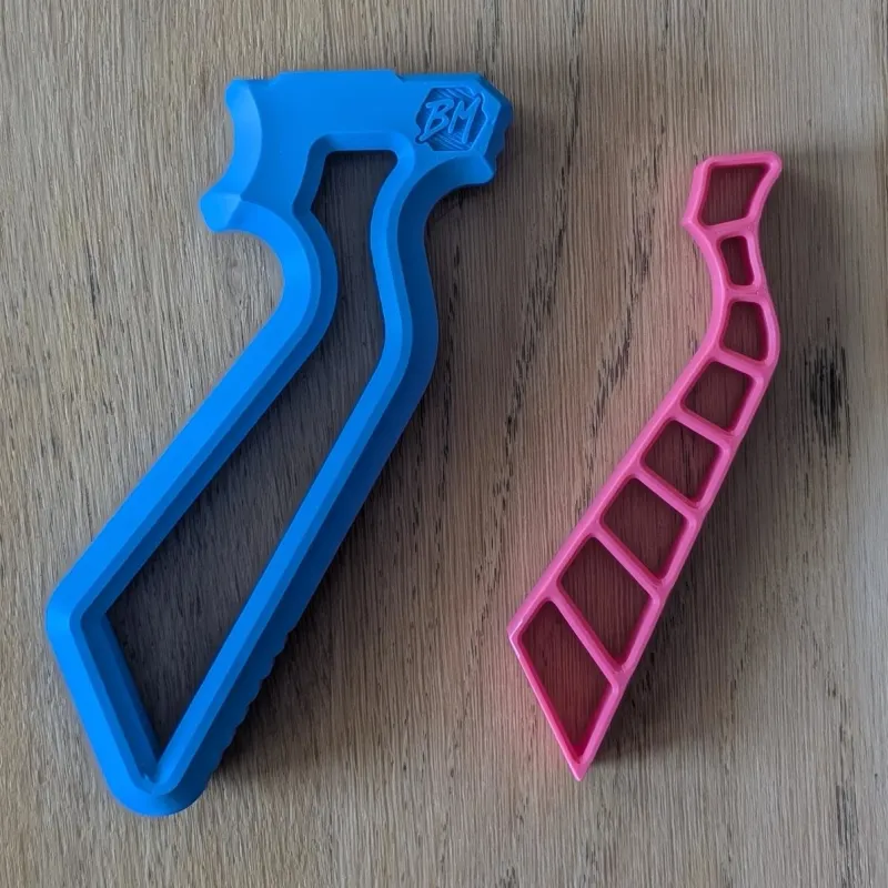 Disassembled view of the Beyblade X Skelethal winder and string grip showing internal components and modular assembly structure