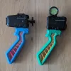 Angled bicolour Beyblade X Skelethal winder and string launcher grip shown in full overview, highlighting ergonomic design and dual-color shell