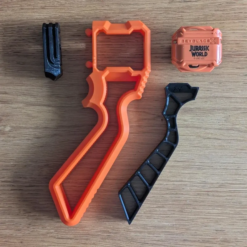 Side profile showing assembly and ergonomic contour of Beyblade X Angled Skelethal Proto Launcher Grip