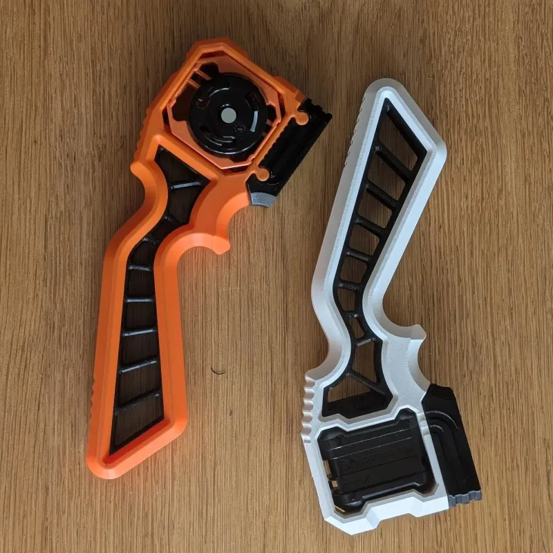 Underside view of Beyblade X Angled Skelethal Proto Launcher Grip, highlighting launcher connection points