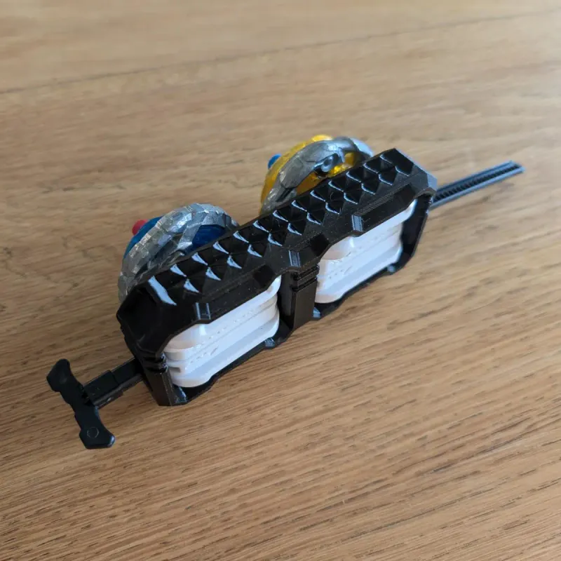 Angled view of black Beyblade X inline dual proto launcher grip