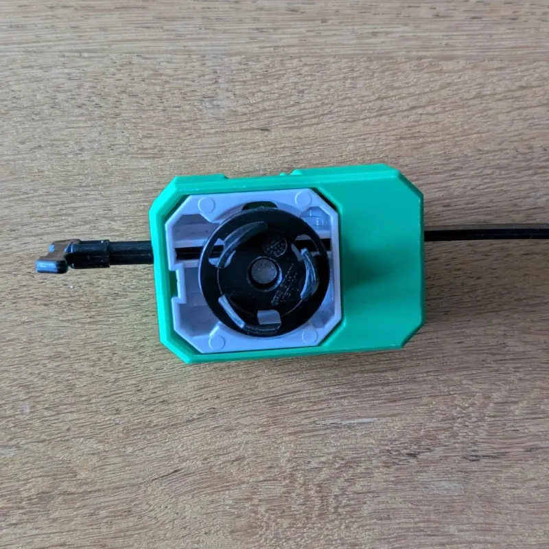 Beyblade X Proto Launcher with custom Bakuten style grip viewed from the bottom