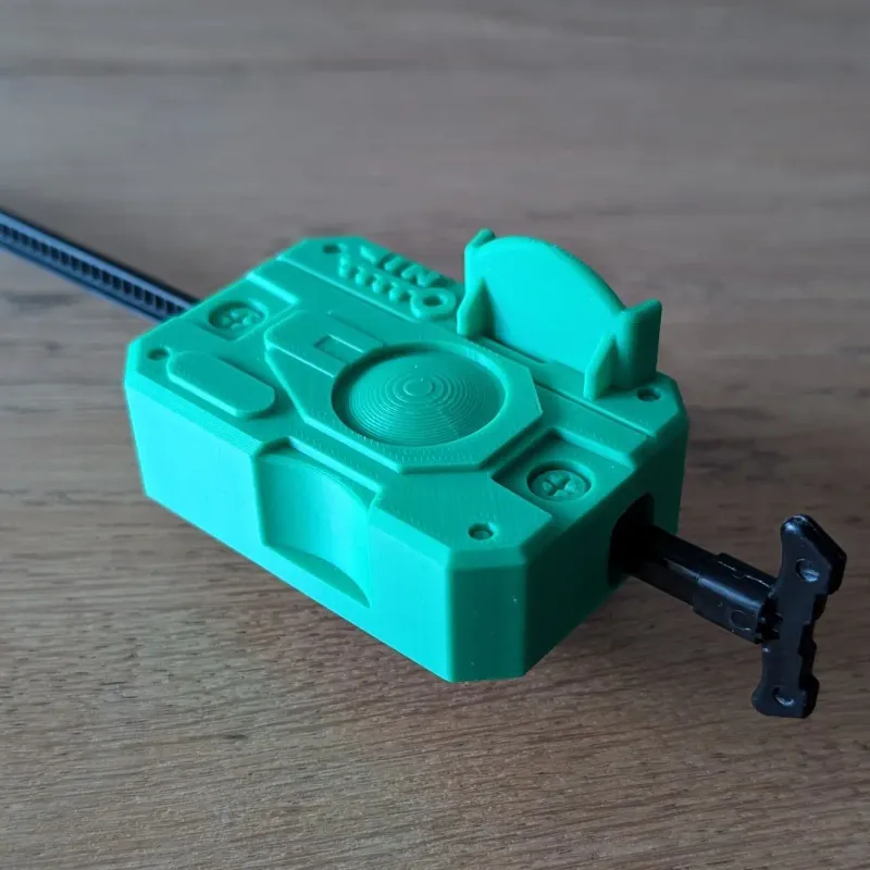 Rear angle of 3D printed Beyblade grip attached to Proto Launcher
