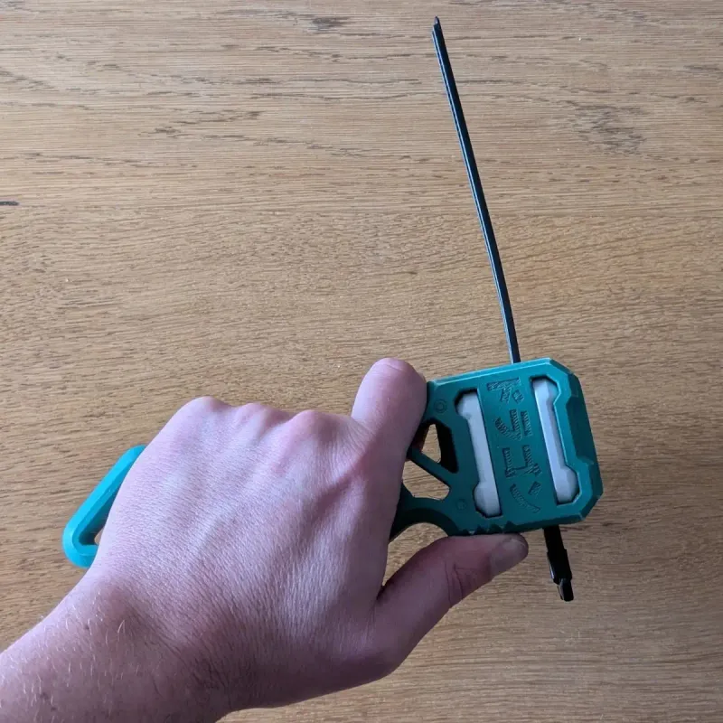 Beyblade X Proto Launcher Grip Skelethal held in hand during launch