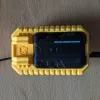 Top view of Beyblade X inline launcher grip with industrial pod inspired shell and control-focused layout