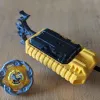 Custom Beyblade X inline rugged grip mounted on Winder Launcher R with futuristic industrial design